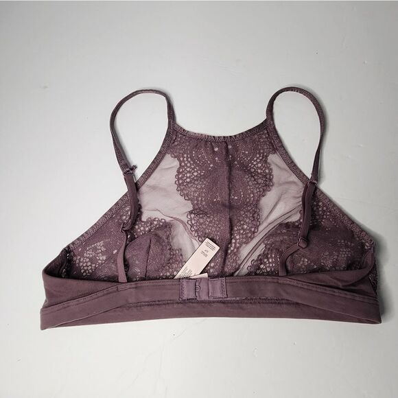 Victoria's Secret High Neck Bralette Size Small Purple Lace Sheer Clasp Back - Picture 4 of 5